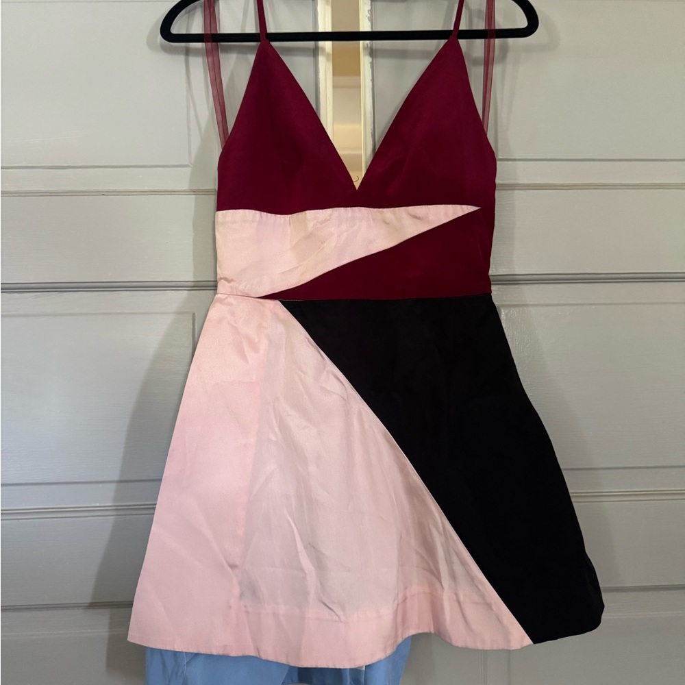Asilio “Tge Fractured” Burgundy and Pink Colorblock Mini Dress